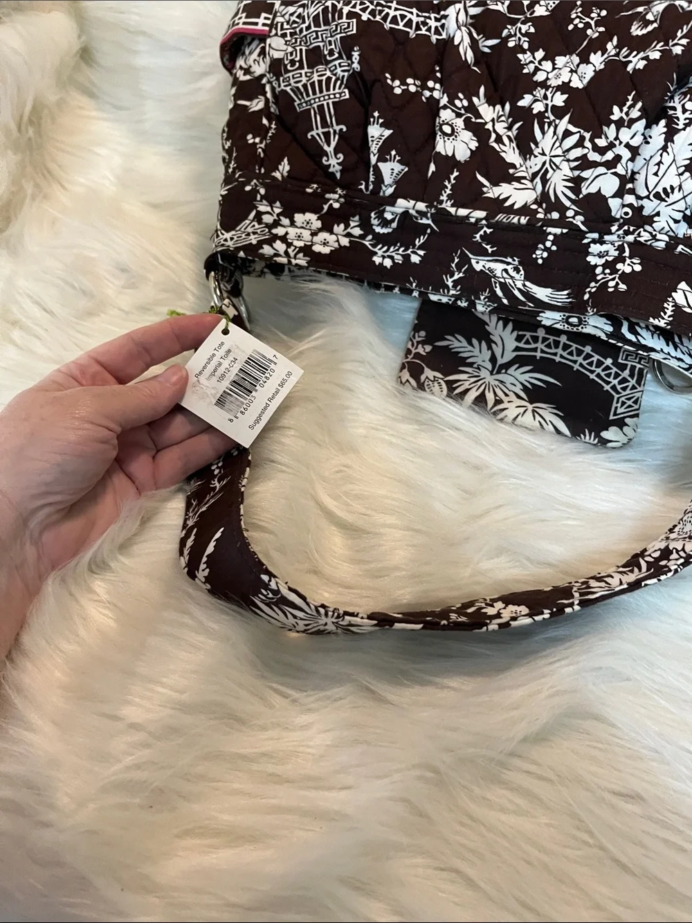 Vera Bradley Brown and White Quilted Tote with Matching Coin Pouch